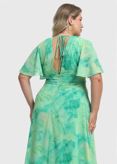 Ilze Lielo izmēru zaļa gara vakarkleita ar rāvējslēdzēju - back