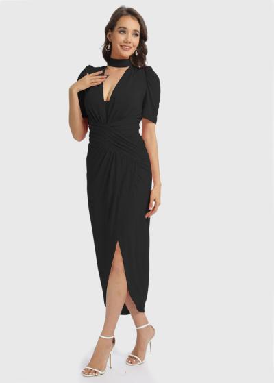 Ichika melna vakarkleita ar asimetrisku malu  - back