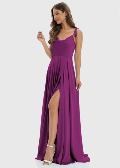 Inari tumši rozā gara vakarkleita ar šķēlumu  - back