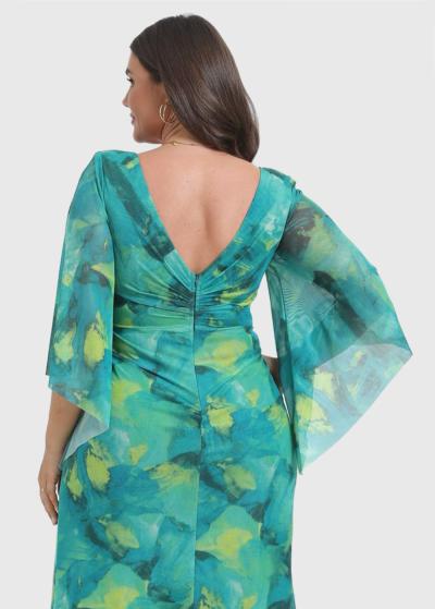 Janelle Lielo izmēru zaļa vakarkleita ar šķēlumu  - back