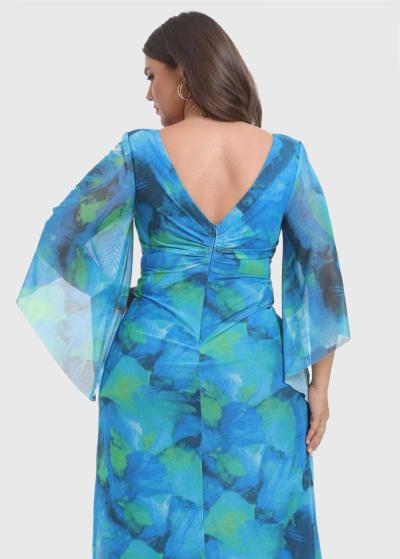 Janelle Lielo izmēru zila vakarkleita ar šķēlumu  - back