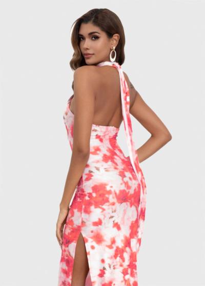 Jale rozā gara vakarkleita ar rakstu - back