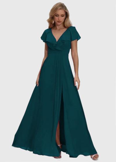 Jennet tumši zaļa gara vakarkleita - back