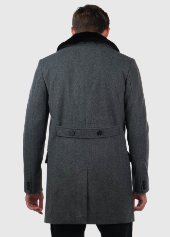 Onofrio tumši pelēks vīriešu mētelis ar kažokādu - back