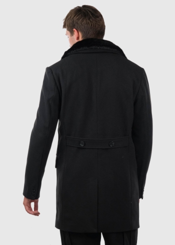 Melns vīriešu mētelis ar kažokādu - back