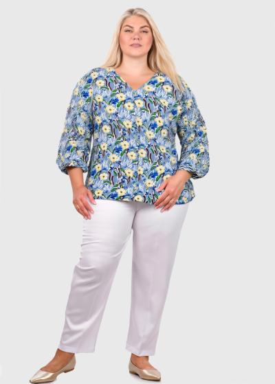 Kalyani Lielo izmēru zila blūze ar ziedu rakstu  - back