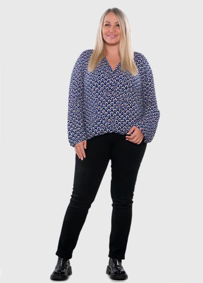 Kumara Lielo izmēru zila blūze ar rakstu - back