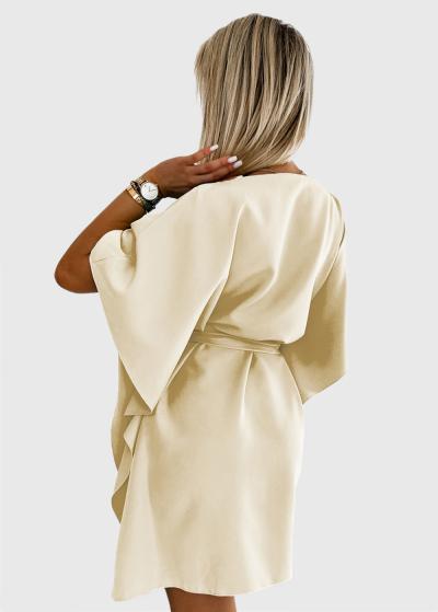 Agata gaiši bēša vakarkleita ar jostu - back