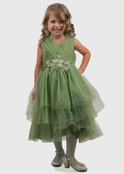 Corneliu zaļa kleita ar volāniem - back