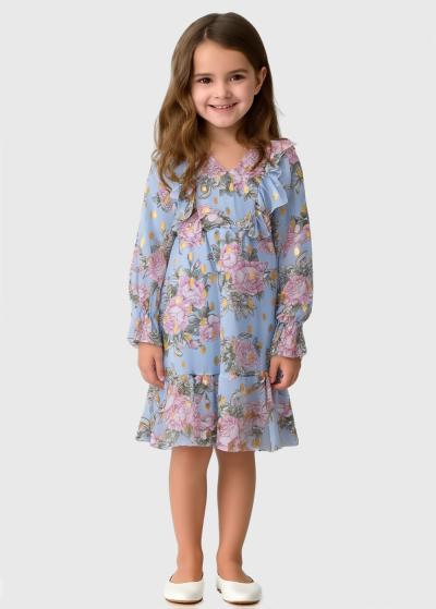 Lolita gaiši zila kleita ar ziedu rakstu  - back