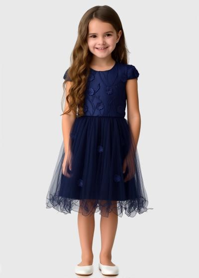 Lesta tumši zila kleita ar dekoratīvu topu  - back