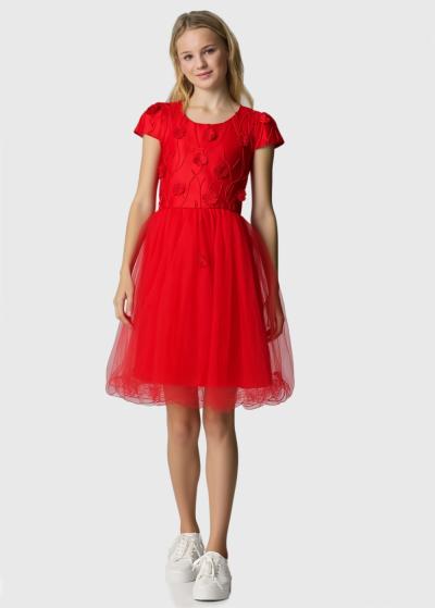 Lesta sarkana kleita ar dekoratīvu topu  - back