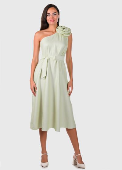 Yanira gaiši zaļa kleita uz viena pleca  - back