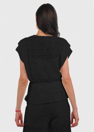 Barbara melna mežģīņu blūze ar jostu - back