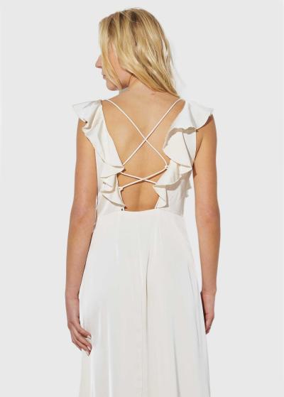 Velta bēša gara vakarkleita ar volānu  - back