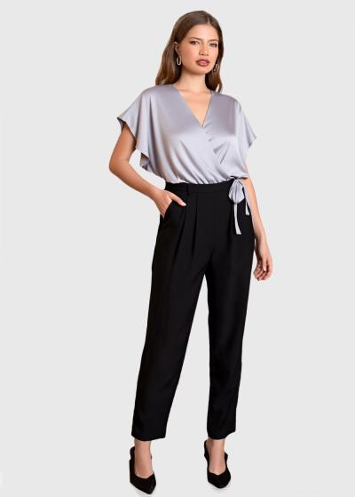 Violeta pelēka blūze ar aukliņām - back