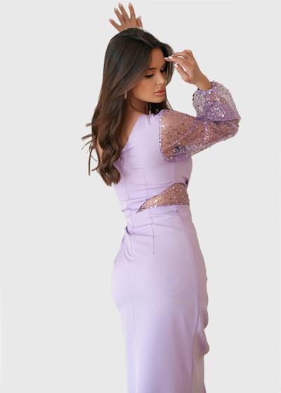 Tetsu gaiši violeta gara vakarkleita uz viena pleca  - back