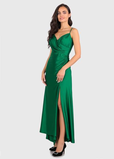 Arna zaļa gara vakarkleita ar šķēlumu - back