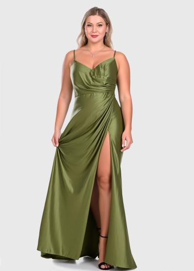 Arna zaļa gara vakarkleita ar šķēlumu - back