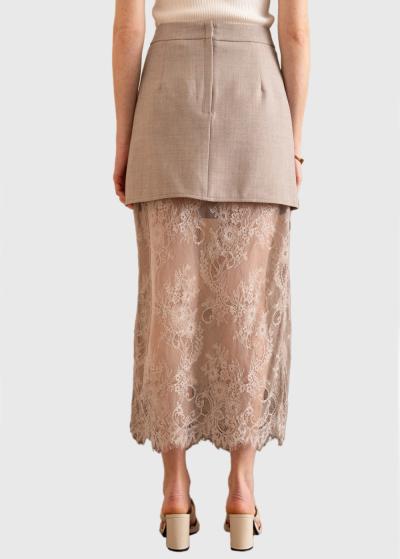 Tamila gaiši brūni gari svārki ar mežģīnēm - back