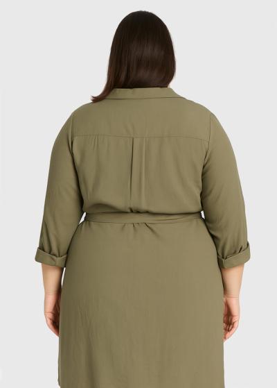Tavita Lielo izmēru haki kleita ar jostu  - back