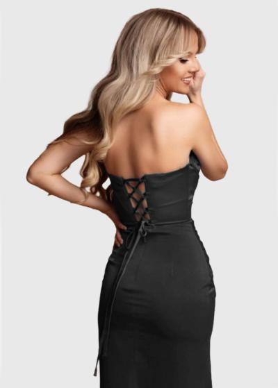 Tulia melna gara vakarkleita ar atvērtiem pleciem - back