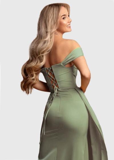 Tea gaiši zaļa gara vakarkleita - back