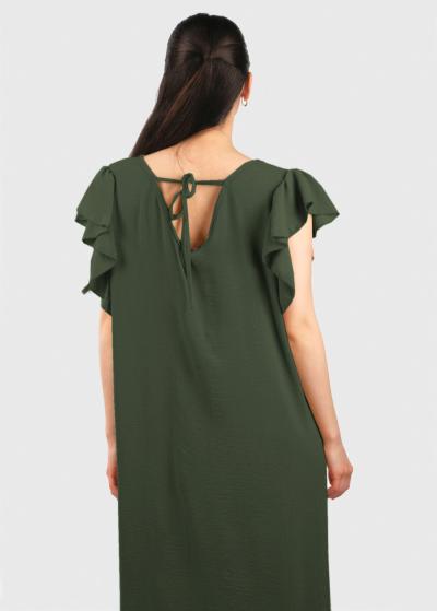 Tansy tumši zaļa kleita ar volānu  - back