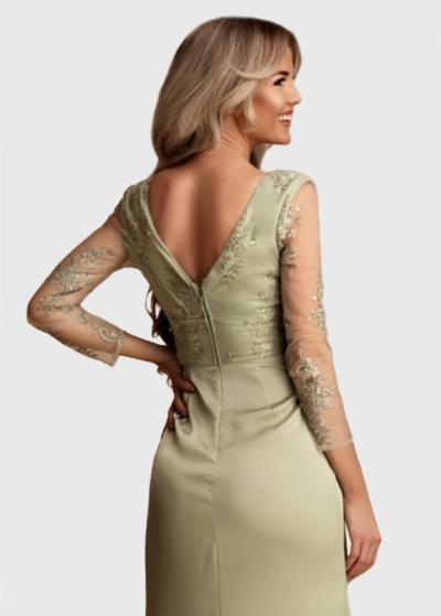 Simran gaiši zaļa vakarkleita ar dekoratīvu topu  - back