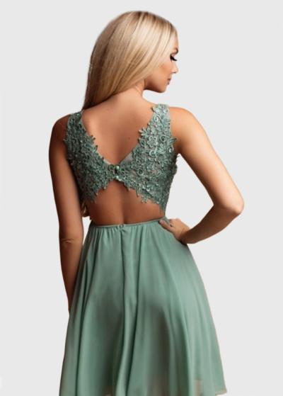 Soleh gaiši zaļa īsa vakarkleita ar izgriezumu uz muguras  - back