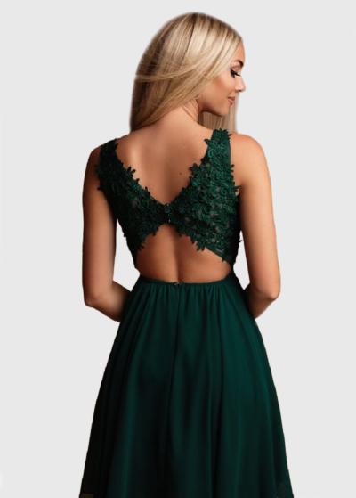 Soleh tumši zaļa īsa vakarkleita ar izgriezumu uz muguras  - back