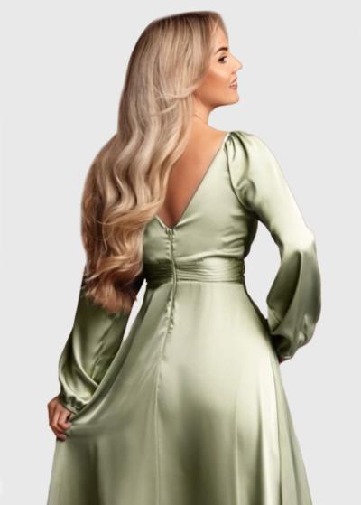 Sasha gaiši zaļa gara vakarkleita ar šķēlumu - back