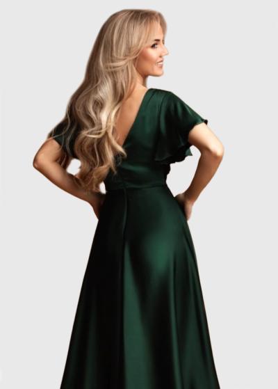 Sadie tumši zaļa gara vakarkleita ar rāvējslēdzēju - back