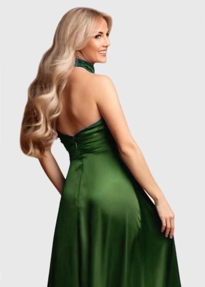 Cleo zaļa vakarkleita ar atvērtiem pleciem - back