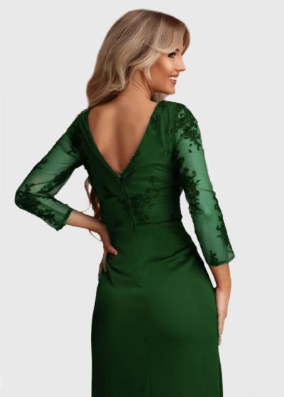 Simran tumši zaļa vakarkleita ar dekoratīvu topu  - back