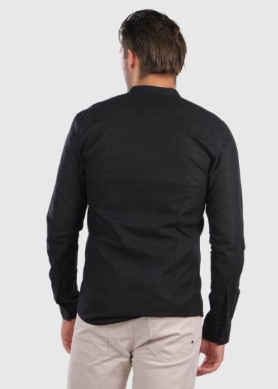 Afiq melns lina krekls ar garām piedurknēm - back