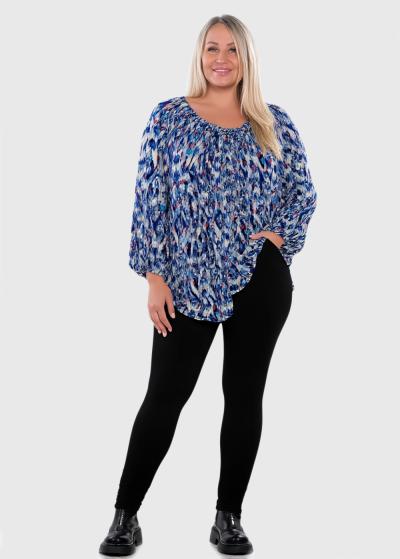 Sumi Lielo izmēru zila brīva piegriezuma blūze  - back