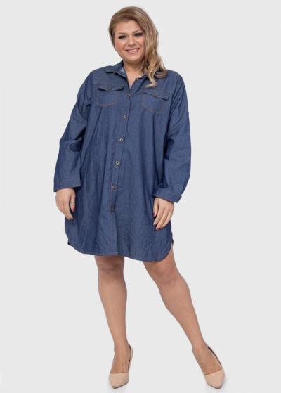 Saule Lielo izmēru tumši zila kleita ar pogām - back