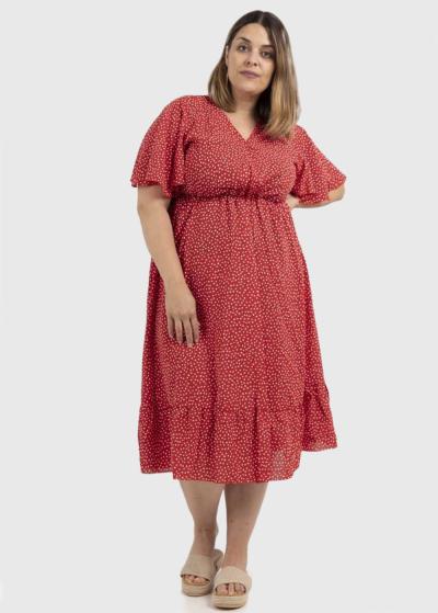 Steffi Lielo izmēru sarkana punktaina kleita - back
