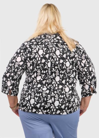 Khrystyna Lielo izmēru melna blūze ar rakstu - back