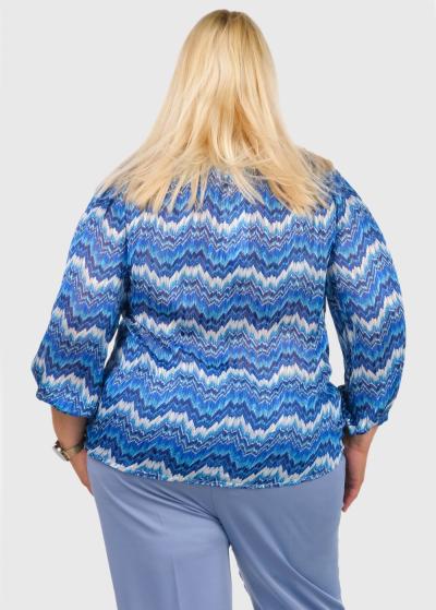 Kibriya Lielo izmēru zila blūze ar rakstu - back