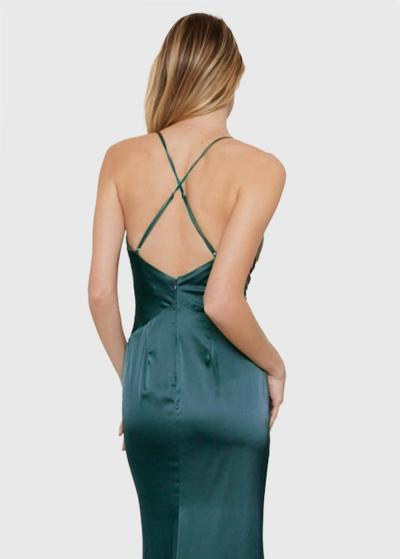 Patricia tumši zaļa gara vakarkleita - back