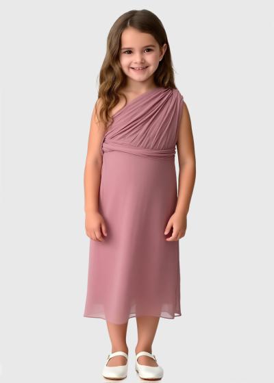 Reinate rozā kleita uz viena pleca  - back