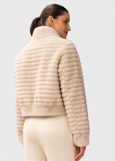 Nijole bēšs īss mākslīgās kažokādas mētelis - back