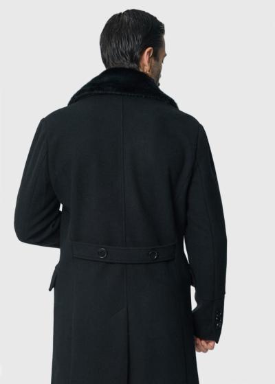 Melns vīriešu mētelis ar kažokādu - back