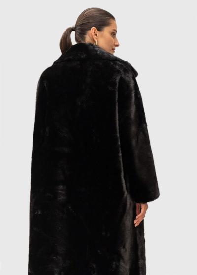 Liza melns garais mākslīgās kažokādas mētelis - back