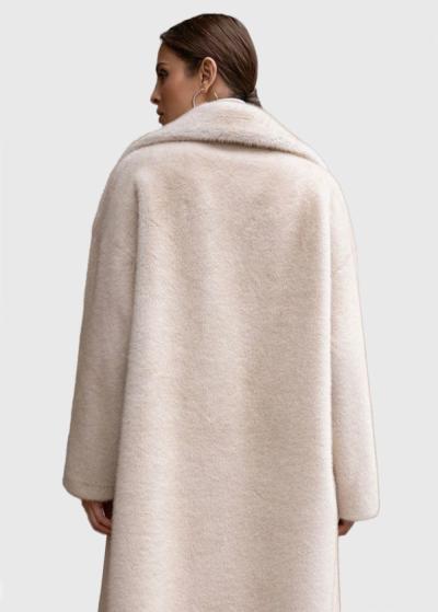 Liza bēšs garais mākslīgās kažokādas mētelis - back