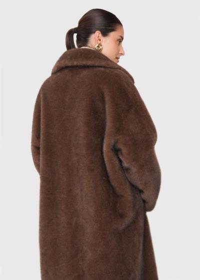 Liza tumši brūns garais mākslīgās kažokādas mētelis - back