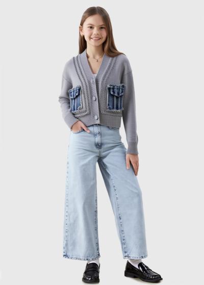 Liene pelēks kardigans ar kargo tipa kabatām - back