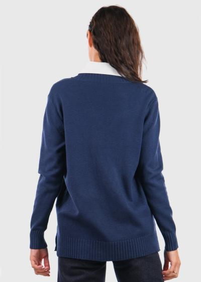 Kia tumši zils džemperis ar baltu apkakli - back